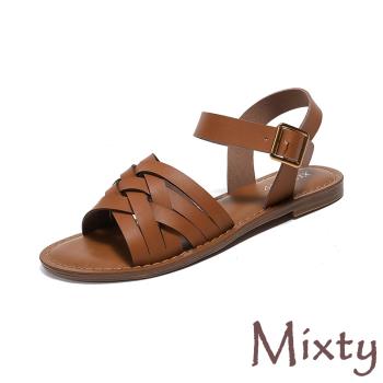 【MIXTY】交叉線條低跟涼鞋/個性時尚交叉線條復古低跟涼鞋 女鞋 棕