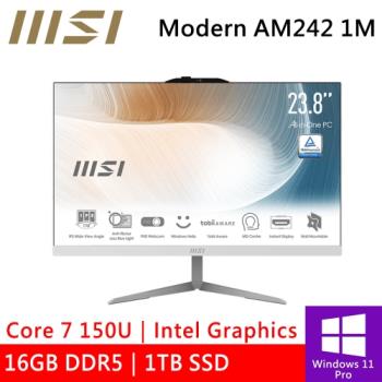 微星 AIO Modern AM242 1M-1058TW 原廠機 24型 白(Intel Core 7 150U/16G DDR5/1TB/W11P)