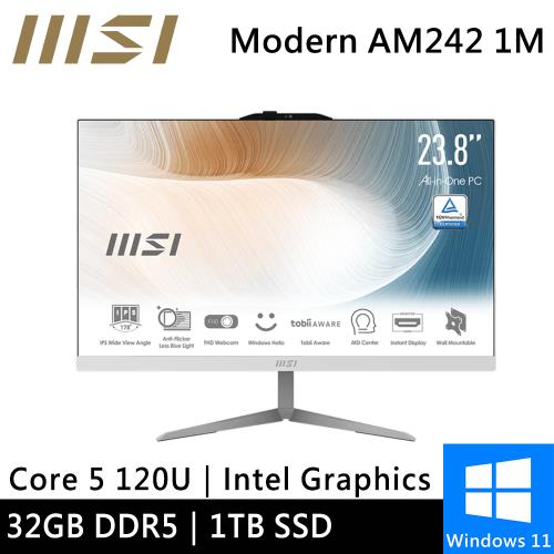 微星 AIO Modern AM242 1M-1059TW-SP3 24型 白(Intel Core 5 120U/32G DDR5/1TB)特仕機