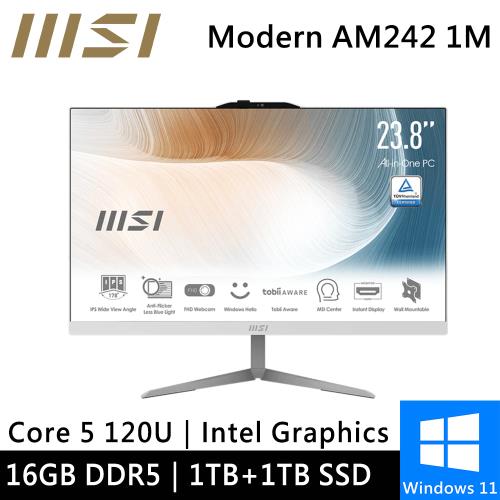 微星 AIO Modern AM242 1M-1059TW-SP2 24型 白(Intel Core 5 120U/16G/1TB+1TB)特仕機
