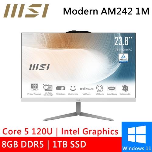 微星 AIO Modern AM242 1M-1059TW 24型 原廠機 白(Intel Core 5 120U/8G DDR5/1TB/W11)