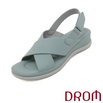 【DROM】寬版交叉涼鞋/純色寬版交叉設計坡跟厚底涼鞋 女鞋 藍