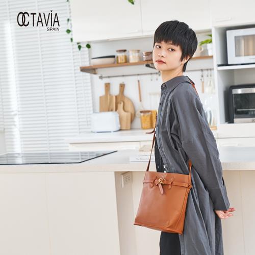 OCTAVIA8 真皮- 翩翩 打結扣帶梯型水桶包- 金棕
