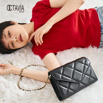 OCTAVIA8 真皮- 小脾氣 羊皮大菱格信封式鍊條肩斜二用包 - 黑色
