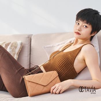 OCTAVIA8 真皮- 小脾氣 羊皮大菱格信封式鍊條肩斜二用包 - 卡其