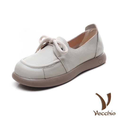 【VECCHIO】全真皮寬楦軟底繫帶休閒鞋/全真皮頭層牛皮寬楦軟底繫帶舒適休閒鞋 女鞋 米