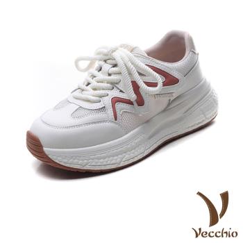 【VECCHIO】真皮流線網布休閒運動鞋/真皮流線網布拼接造型休閒運動鞋 女鞋 紅