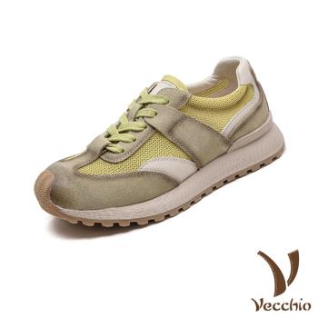 【VECCHIO】真皮透氣網布拼接時尚休閒鞋/真皮頭層牛皮透氣網布拼接復古時尚休閒鞋 女鞋 綠