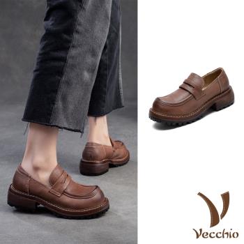 【VECCHIO】全真皮手工擦色經典樂福鞋/全真皮頭層牛皮百搭復古手工擦色經典樂福鞋 女鞋 咖