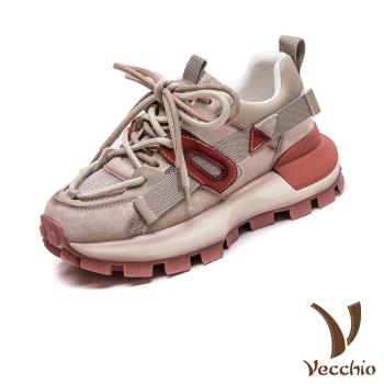 【VECCHIO】真皮時尚撞色網布拼接厚底老爹鞋/真皮頭層牛皮時尚撞色網布拼接厚底老爹鞋 女鞋 紅