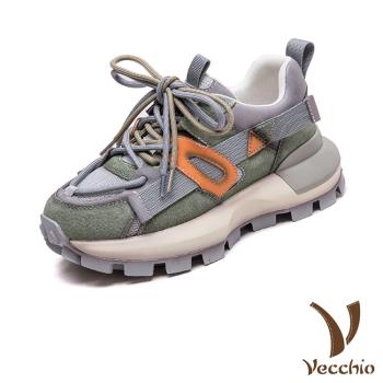 【VECCHIO】真皮時尚撞色網布拼接厚底老爹鞋/真皮頭層牛皮時尚撞色網布拼接厚底老爹鞋 女鞋 綠
