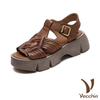 【VECCHIO】真皮民族風編織厚底涼鞋/真皮頭層牛皮復古民族風編織厚底涼鞋 女鞋 棕