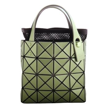 ISSEY MIYAKE 三宅一生-BAOBAO 幾何方格附折疊購物袋小手提包(珍珠綠)S款