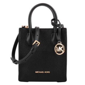 MICHAEL KORS 荔枝紋皮革手提/斜背兩用手機包(素面黑)