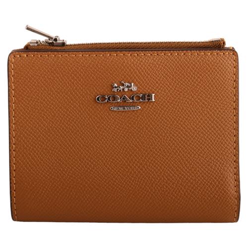 COACH-銀馬車素面防刮拉鍊暗釦薄款短夾(牛奶糖色)