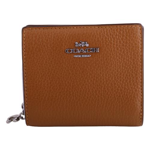 COACH 金馬車荔枝紋皮革暗釦拉鍊短夾(牛奶糖色)