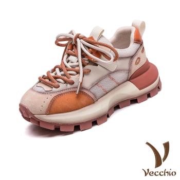 【VECCHIO】真皮網布個性老爹鞋/真皮頭層豚皮撞色網布拼接時尚個性老爹鞋 女鞋 紅