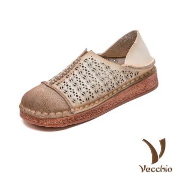 【VECCHIO】全真皮刻花兩穿厚底樂福鞋/全真皮頭層牛皮復古民族風縷空刻花兩穿法設計厚底樂福鞋 女鞋 杏