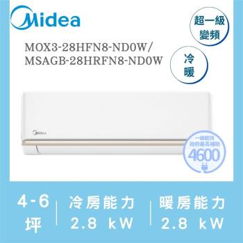 【家電速配 美的MIDEA】AG系列4-6坪 霜凍洗淨 反轉除塵變頻冷暖冷氣(MOX3-28HFN8-ND0W/MSAGB-28HRFN8-ND0W)