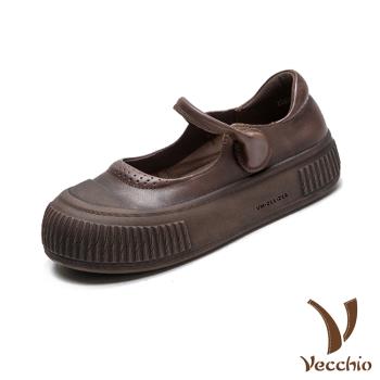 【VECCHIO】全真皮淺口圓頭厚底娃娃鞋/全真皮頭層牛皮復古淺口圓頭厚底娃娃鞋 女鞋 棕