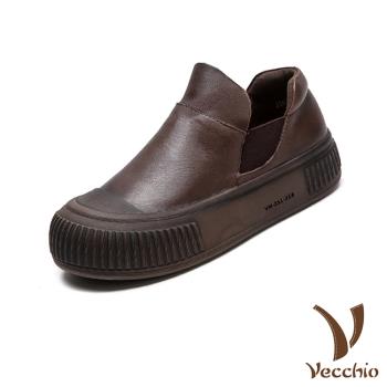 【VECCHIO】全真皮純色拼接厚底休閒樂福鞋/全真皮頭層牛皮純色拼接厚底休閒樂福鞋 女鞋 棕