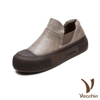 【VECCHIO】全真皮純色拼接厚底休閒樂福鞋/全真皮頭層牛皮純色拼接厚底休閒樂福鞋 女鞋 灰