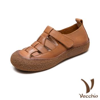 【VECCHIO】真皮縷空編織厚底休閒鞋/真皮頭層牛皮縷空編織舒適厚底時尚休閒鞋 女鞋 棕