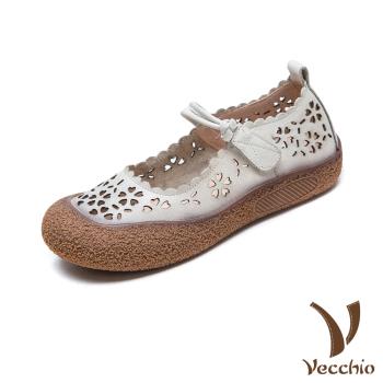 【VECCHIO】全真皮縷空花朵厚底娃娃鞋/全真皮頭層牛皮縷空花朵典雅厚底娃娃鞋 女鞋 米