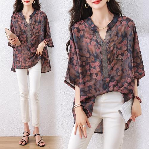 【ALLK 歐楷】新品 印花雪紡衫長上衣 圖片色(尺寸L-XXL/中大尺碼/涼爽/透氣)