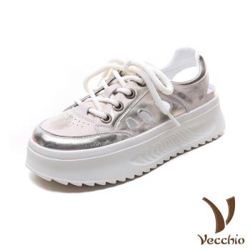 【VECCHIO】全真皮透氣縷空厚底繫帶休閒鞋/全真皮透氣縷空厚底時尚繫帶休閒鞋 女鞋 金