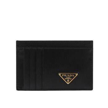 PRADA 三角牌Logo 水波紋皮革9卡式卡片夾/名片夾(黑色)