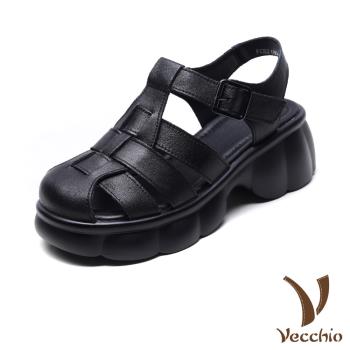 【VECCHIO】真皮羅馬縷空編織厚底涼鞋/真皮頭層牛皮復古羅馬縷空編織厚底涼鞋 女鞋 黑