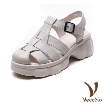 【VECCHIO】真皮羅馬縷空編織厚底涼鞋/真皮頭層牛皮復古羅馬縷空編織厚底涼鞋 女鞋 米