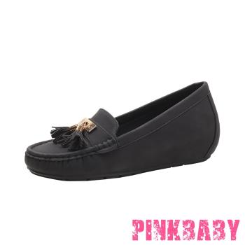 【PINKBABY】流蘇吊墜復古樂福鞋/經典小流蘇吊墜內增高設計復古樂福鞋 女鞋 黑