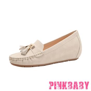 【PINKBABY】流蘇吊墜復古樂福鞋/經典小流蘇吊墜內增高設計復古樂福鞋 女鞋 米