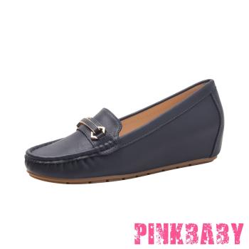 【PINKBABY】經典內增高樂福鞋/百搭經典釦飾內增高設計復古樂福鞋 女鞋 藍