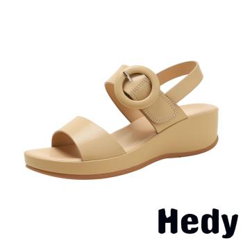 【HEDY】極簡圓釦厚底涼鞋/極簡個性復古圓釦厚底涼鞋 女鞋 杏