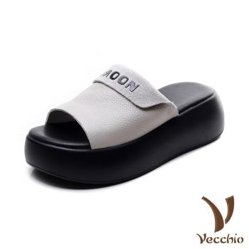 【VECCHIO】真皮輕量厚底個性印字拖鞋/真皮頭層牛皮輕量厚底個性印字拖鞋 女鞋 白