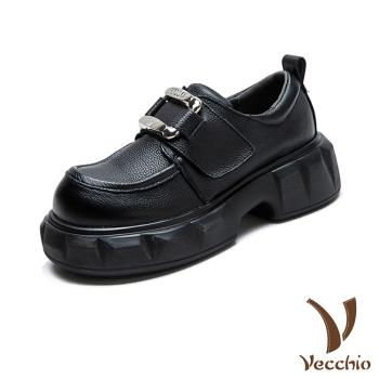 【VECCHIO】真皮厚底休閒樂福鞋/真皮頭層牛皮時尚英倫風鬆糕厚底休閒樂福鞋 女鞋 黑