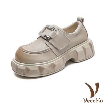 【VECCHIO】真皮厚底休閒樂福鞋/真皮頭層牛皮時尚英倫風鬆糕厚底休閒樂福鞋 女鞋 米
