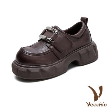 【VECCHIO】真皮厚底休閒樂福鞋/真皮頭層牛皮時尚英倫風鬆糕厚底休閒樂福鞋 女鞋 咖