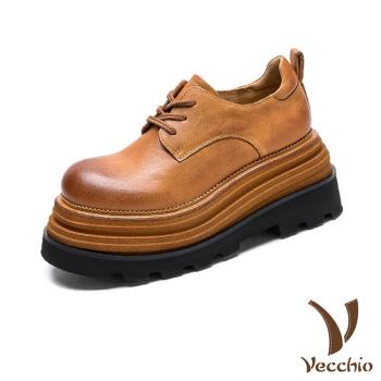 【VECCHIO】馬皮厚底繫帶休閒鞋/全真皮馬皮時尚厚底繫帶休閒鞋 女鞋 黃