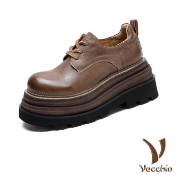 【VECCHIO】馬皮厚底繫帶休閒鞋/全真皮馬皮時尚厚底繫帶休閒鞋 女鞋 棕