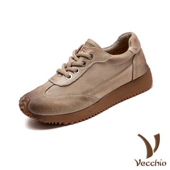 【VECCHIO】全真皮純色厚底休閒鞋/全真皮頭層牛皮純色復古厚底休閒鞋 女鞋 米