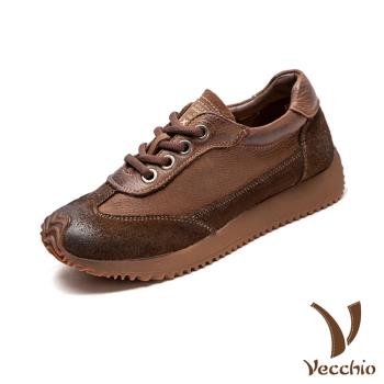 【VECCHIO】全真皮純色厚底休閒鞋/全真皮頭層牛皮純色復古厚底休閒鞋 女鞋 棕