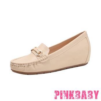 【PINKBABY】經典內增高樂福鞋/百搭經典釦飾內增高設計復古樂福鞋 女鞋 杏