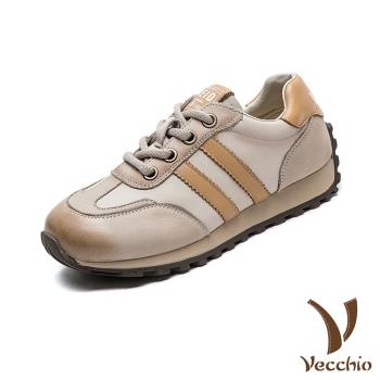 【VECCHIO】真皮平底休閒鞋/真皮頭層牛皮百搭撞色線條舒適平底休閒鞋 女鞋 黃