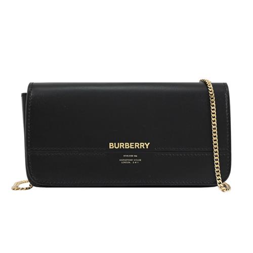 BURBERRY 8067282 Grace 燙金LOGO翻蓋斜背晚宴鍊包.黑