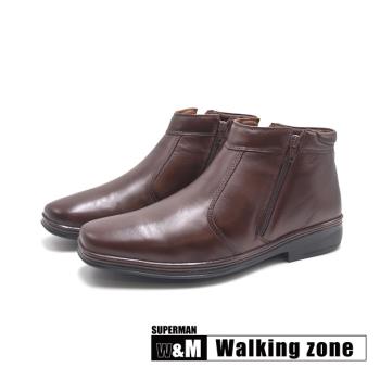 WALKING ZONE(男)SUPERMAN系列 方頭拉鍊減壓皮革短靴 男鞋-咖啡色