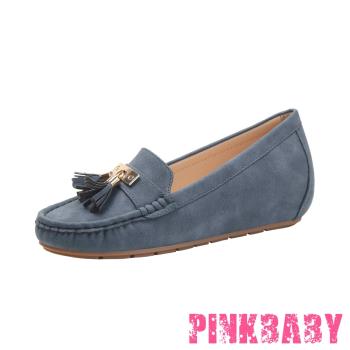 【PINKBABY】流蘇吊墜復古樂福鞋/經典小流蘇吊墜內增高設計復古樂福鞋 女鞋 藍